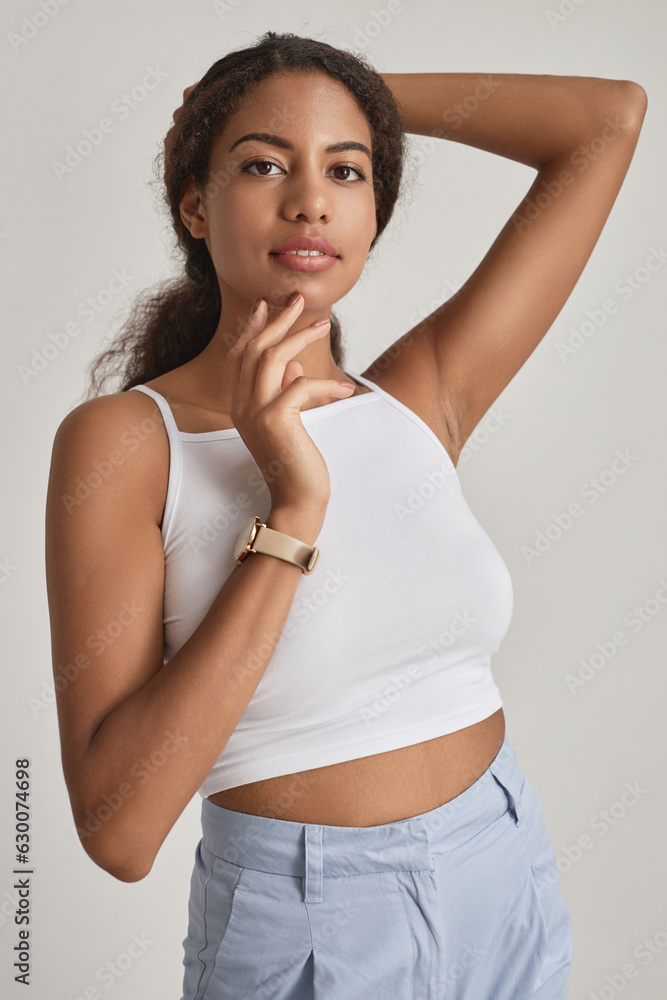Vertical portrait of beautiful black woman posing with real beauty Vertical portrait of beautiful black woman posing with real beauty