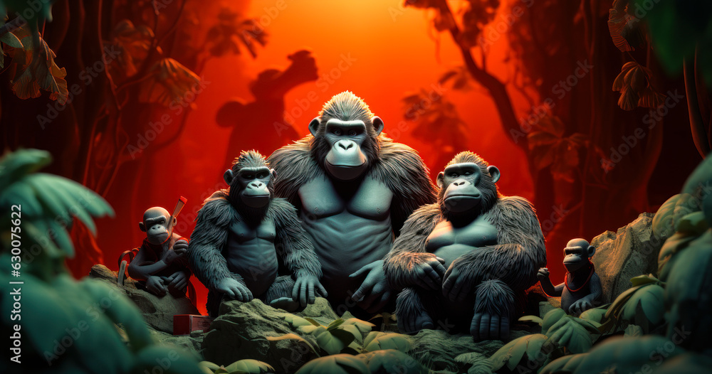 Gorilla Family in the Wild: Claymation Artwork