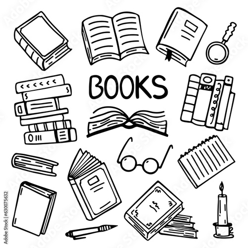 Vector set of doodle sketch of different paper books. Decorative doodle element for design and prints