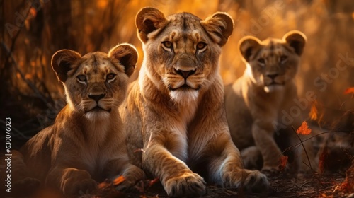 Wild Majesty: Captivating Portraits of Lioness and Her Cub in Natural Habitat, generative AI
