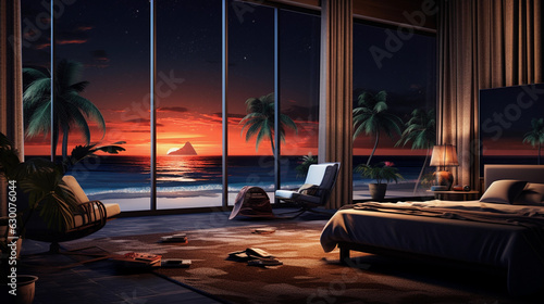 Nighttime Relaxation: Unwinding in a Hotel Room on the Beach