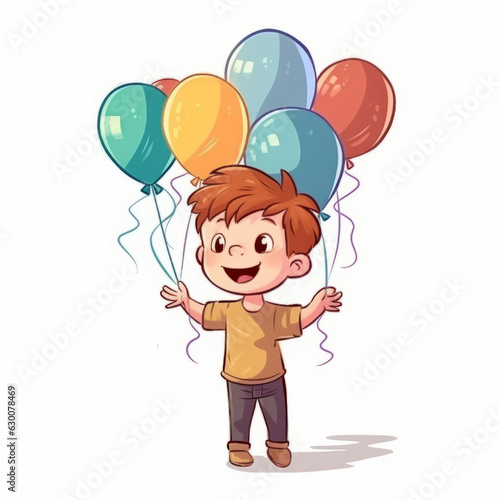 A young boy holding colorful balloons