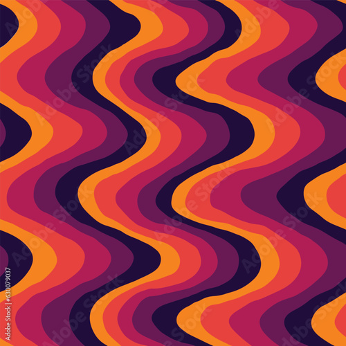 Seamless vector pattern retro colored vertical wavy lines, orange purple red. Textile scrapbook