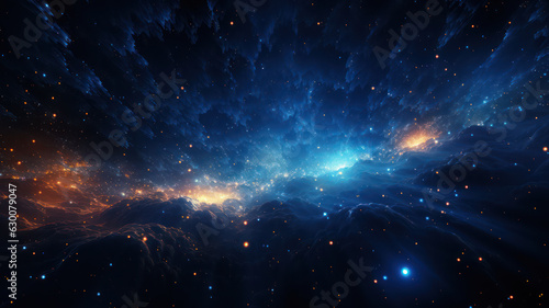 Abstract Dark Blue Background with Glowing Particles