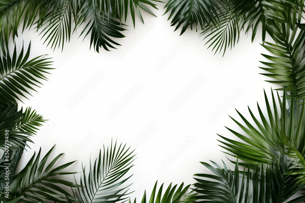 Palm leaves frame isolated on white background cutout , generative ai