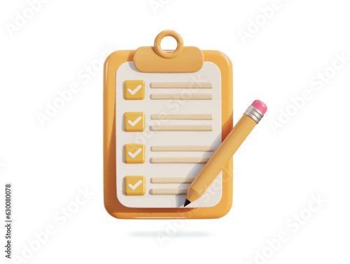 3d clipboard icon with todo list icon 3d vector illustration