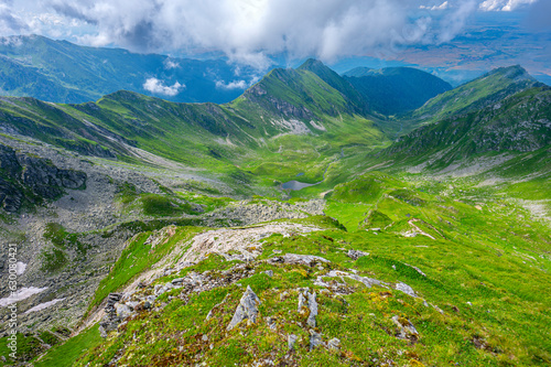 Landscape of the Fagaras Mountains. A view from the trail from Balea Lake to Mount Paltinul. photo