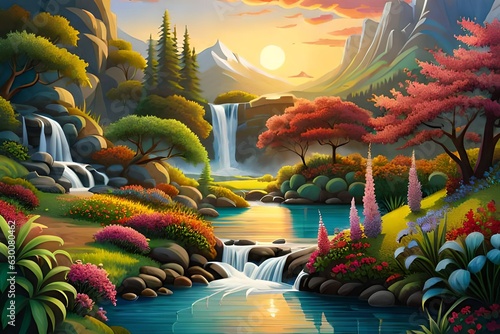 tropical garden with trees