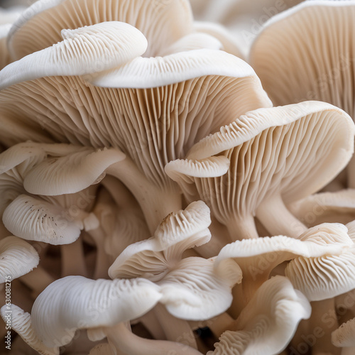 White Mushrooms Growing Together with Gills Exposed