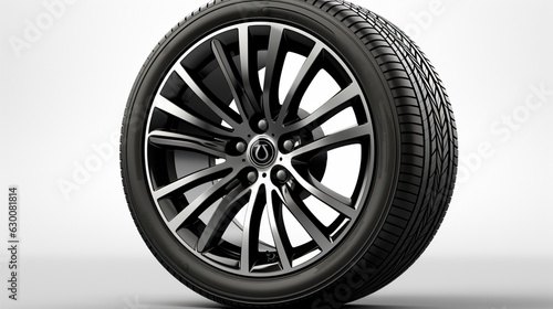 Car wheel on alloy disc with tyre isolated on white. Different points of view.