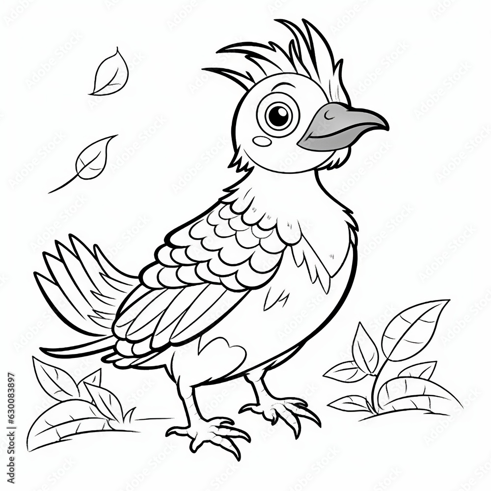 Fototapeta premium coloring book for children with birds, coloring with felt-tip pens and pencils on the theme of ornithology. The development of fine motor skills in children. Generative AI