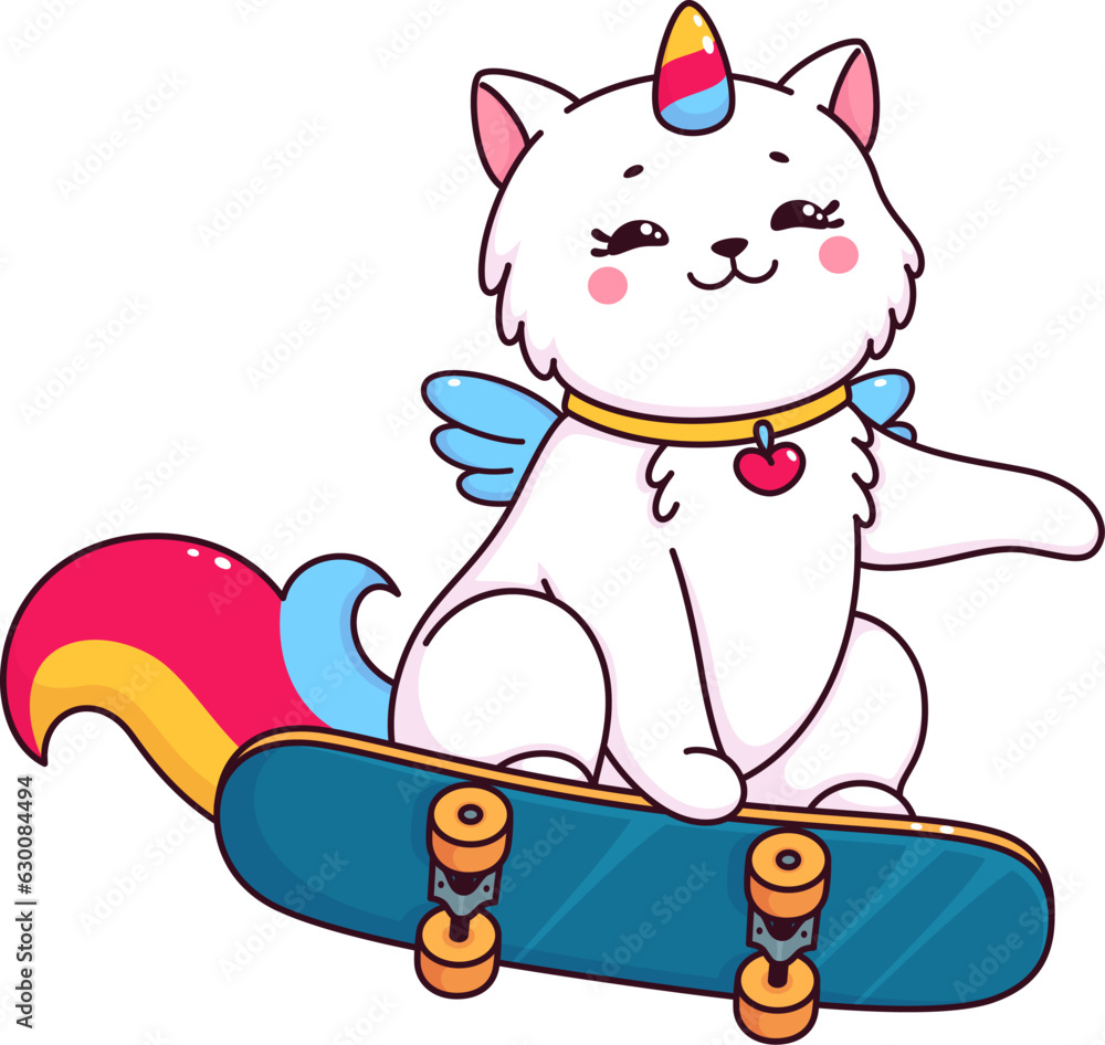 Cartoon cute caticorn cat and kitten character. Fantasy animal or ...