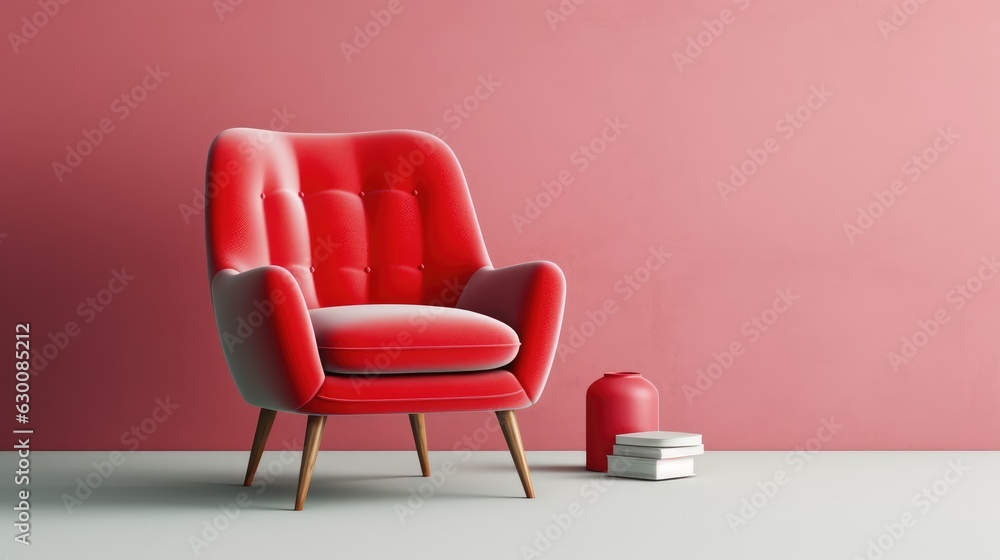 Red modern chair in empty room with shadow on wall Red modern chair in empty room with shadow on wall