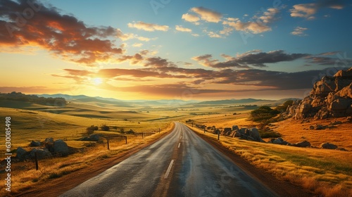Long straight road along grassland. © 121icons