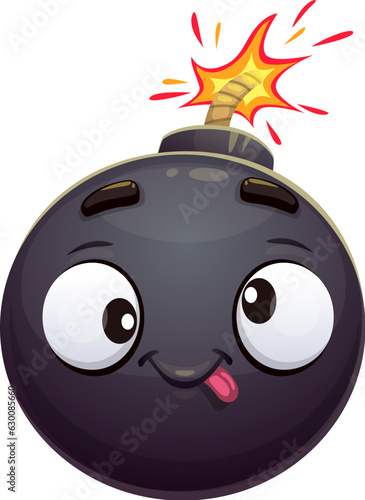 Cartoon bomb character. Explosive, weapon personage with a bewildered expression. Isolated vector tnt wearing a dumbfounded look, and a burning fuse, conveying imminent danger and impending chaos