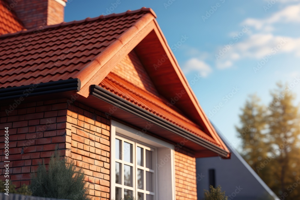 House with a roof from a bituminous tile, close-up House with a roof from a bituminous tile, close-up
