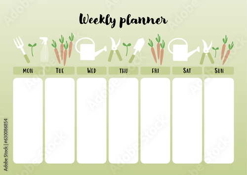 Weekly planner with gardening theme.