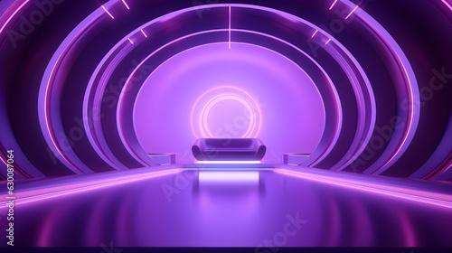 Futuristic Room in Purple Colors with beautiful Lighting. Stunning Background for Product Presentation.
