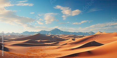 AI Generated. AI Generative. Sunny orange yellow sand dunes desert landscape background. Adventure vacation travel lifestyle. Amazing world tour