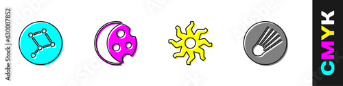Set Great Bear constellation, Eclipse of the sun, Sun and Comet icon. Vector
