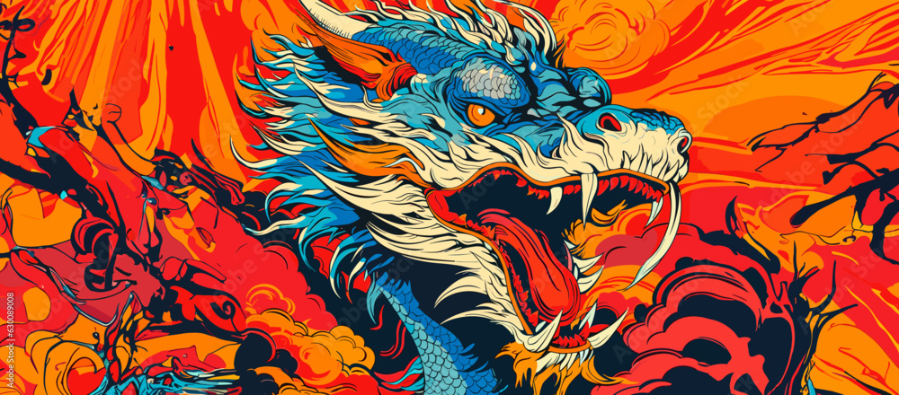 dragon on fire vector illustration