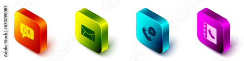 Set Isometric Question and Answer, Mail e-mail, Declined or missed phone call and Phone book icon. Vector