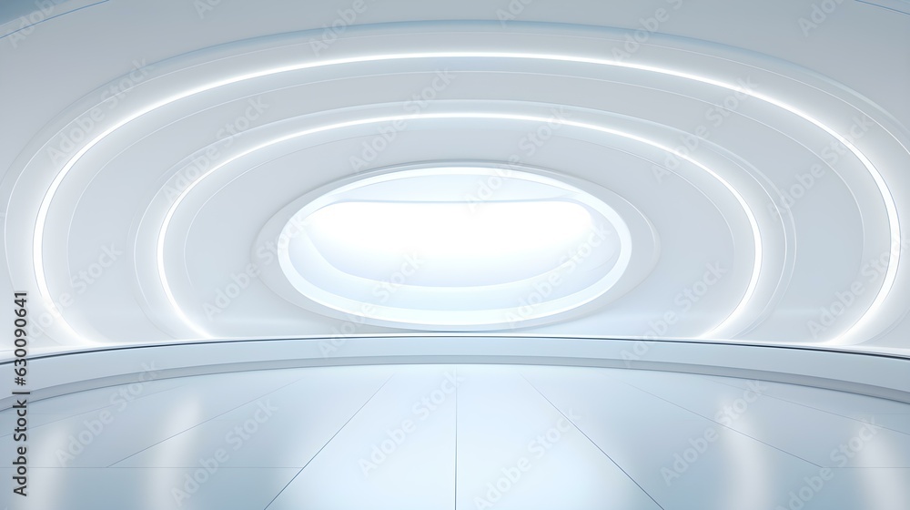 Fototapeta premium Futuristic Room in White Colors with beautiful Lighting. Stunning Background for Product Presentation.