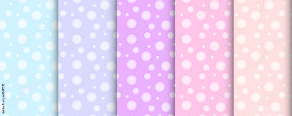 Set of seamless pastel patterns of bubbles in light color