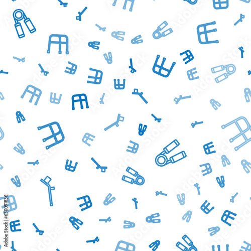Set line Crutch or crutches, Sport expander and Walker on seamless pattern. Vector