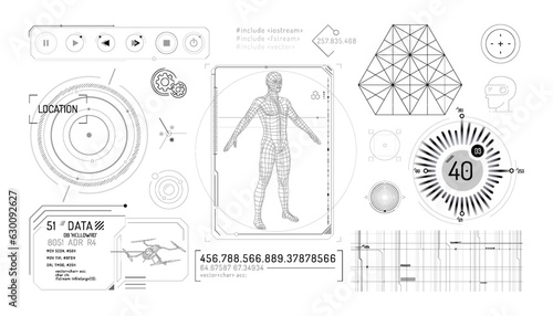 Set of infographic elements about drone control and augmented reality.
