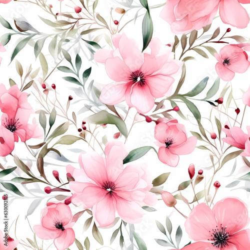 Watercolor flowers  pastel color  seamless tile pattern