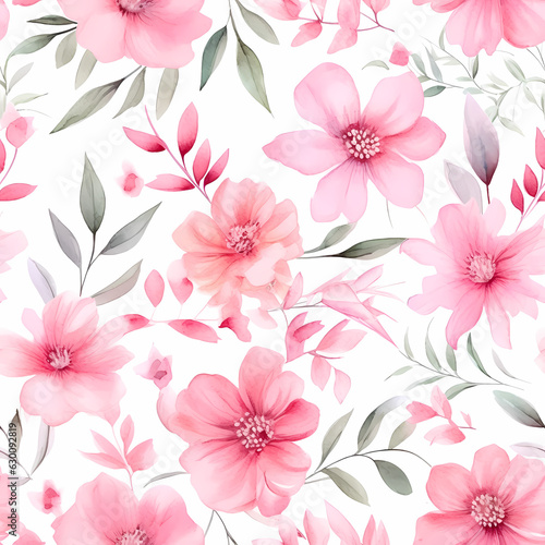 Watercolor flowers, pastel color, seamless tile pattern