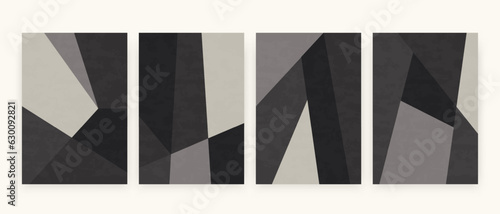 Modern geometric sharp shapes posters. Bauhaus elements cover template, mosaic art print suprematism style. Vector set