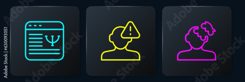 Set line Online psychological counseling, Solution problem psychology and Finding. Black square button. Vector