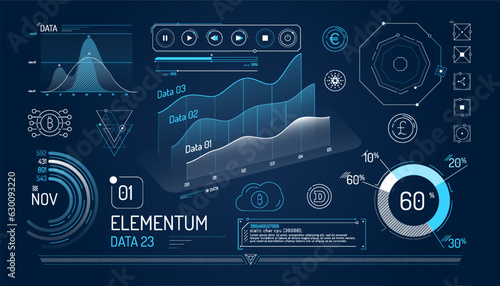Set of infographic elements about cryptocurrency and financial data management.