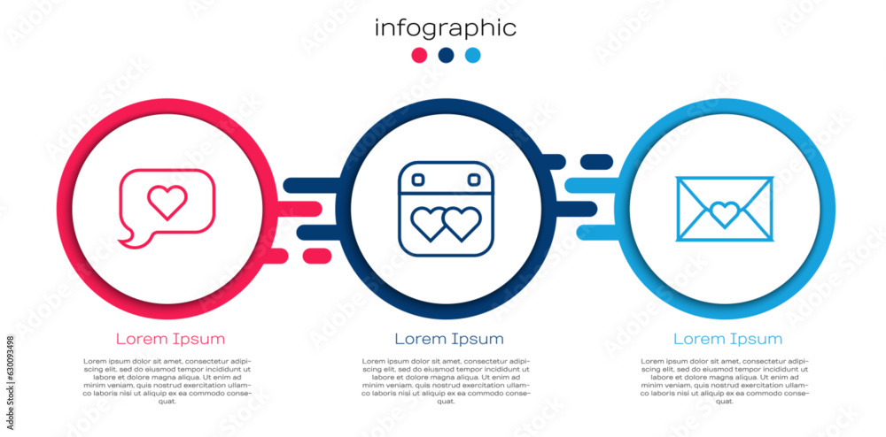 Set line Heart in speech bubble, Calendar with heart and Envelope Valentine. Business infographic template. Vector Set line Heart in speech bubble, Calendar with heart and Envelope Valentine. Business infographic template. Vector