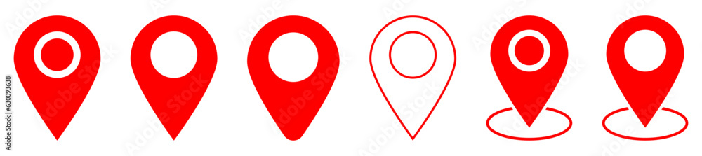 Set of red map pin icons. Design can use for web and mobile app. Vector illustration - obrazy, fototapety, plakaty 