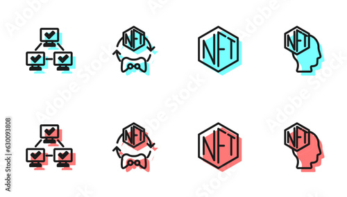 Set line NFT Digital crypto art, blockchain technology, and icon. Vector