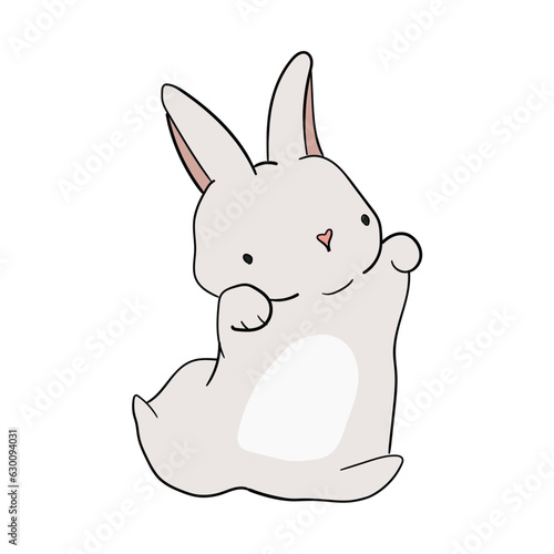 Hand-drawn cute cartoon rabbit on a white background.