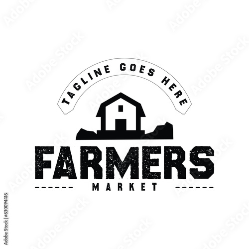 Farmers market logo template vector objects set. Logotypes or badge designs. Trendy retro style illustration, natural organic farm product food, rooster, cow head and mill silhouette.