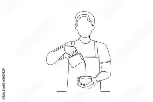 A barista makes coffee. International coffee day one-line drawing