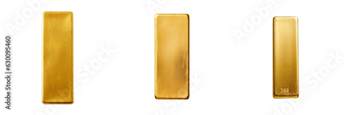 Set of 3 gold bars isolated on a transparent background