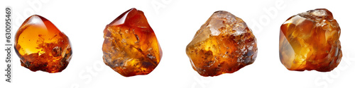 Set of 4 amber gemstones isolated on a transparent background