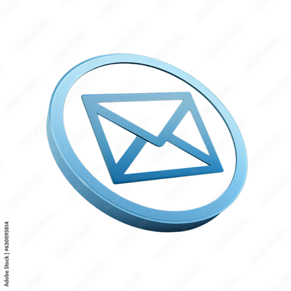 A simple modern 3D white and blue enveloppe icon style, email isolated on a transparent background A simple modern 3D white and blue enveloppe icon style, email isolated on a transparent background
