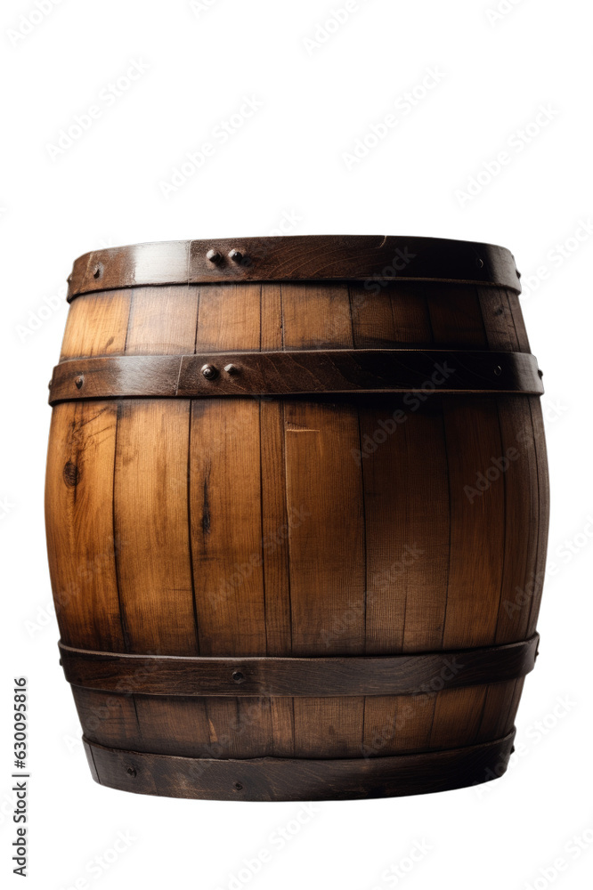 Fototapeta premium Old wooden oak barrel isolated on a transparent background