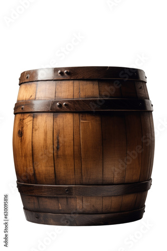 Old wooden oak barrel isolated on a transparent background