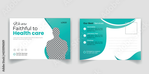 Vector medical healthcare solution postcard design template