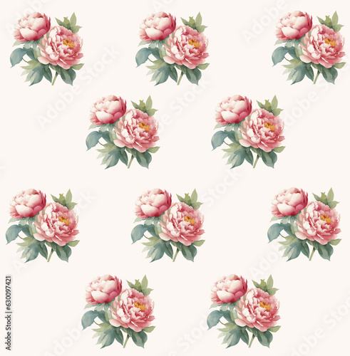 Fototapeta Naklejka Na Ścianę i Meble -  Watercolor Floral Peony ,  Pattern Vector Images