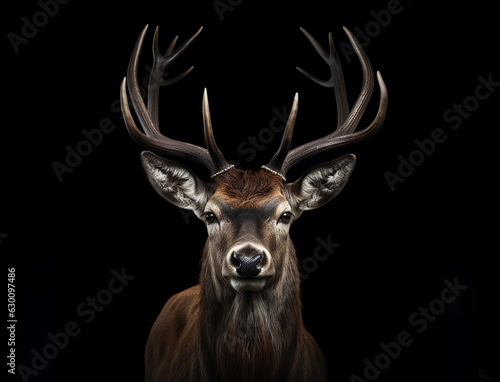 Portrait eines Hirsches vor schwarzem Hintergrund erstellt mit generativer KI