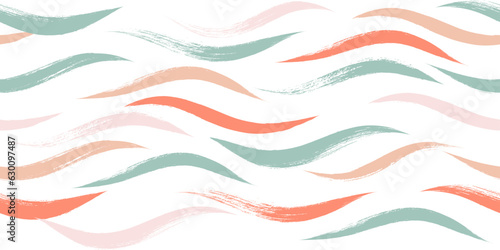 Seamless Wave Pattern, Hand drawn pink vector background. Wavy girly brush stroke, curly grunge paint lines, watercolor illustration